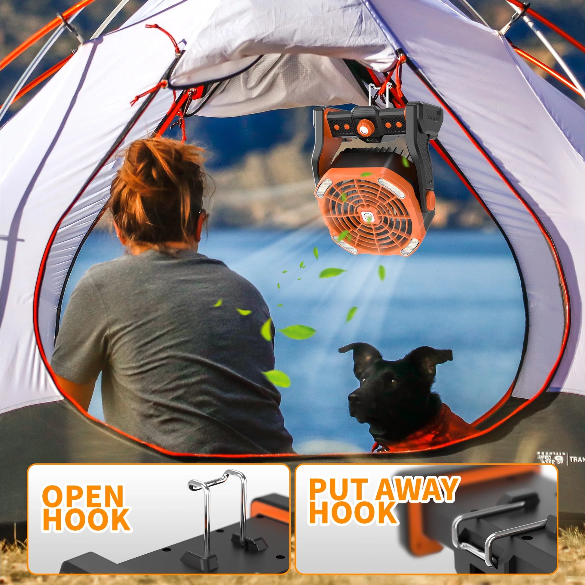 Camping Fan, Tent Fans for Camping with Lights, Portable Hanging Camping Fan with LED Lantern