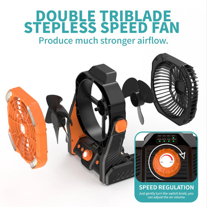 Camping Fan, Tent Fans for Camping with Lights, Portable Hanging Camping Fan with LED Lantern