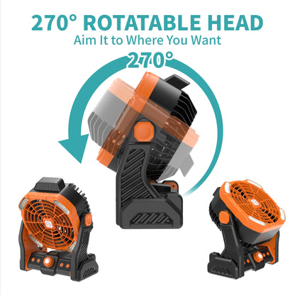 Camping Fan, Tent Fans for Camping with Lights, Portable Hanging Camping Fan with LED Lantern